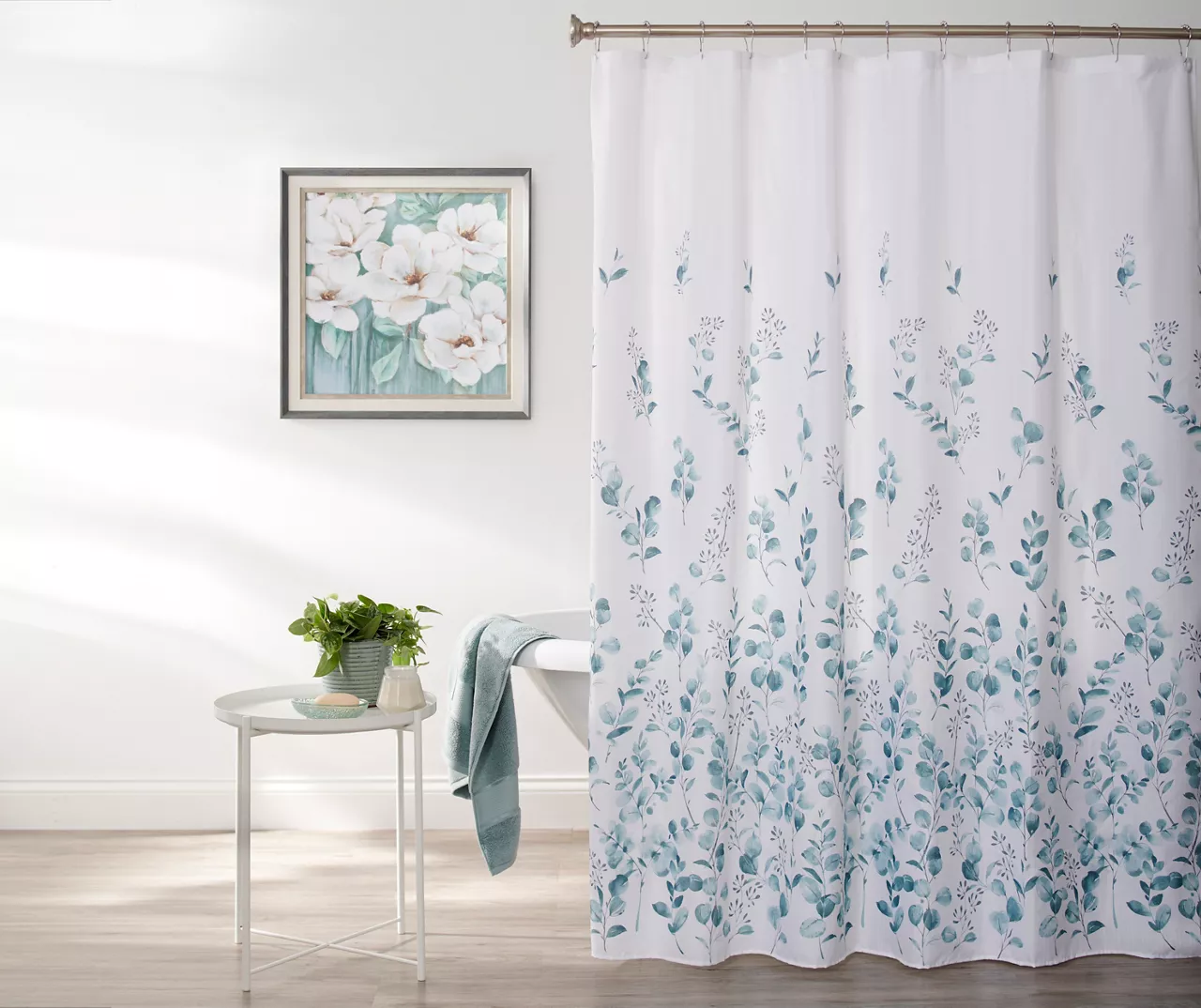 White & Blue Eucalyptus Fabric Shower Curtain 1 White & Blue Eucalyptus Fabric Shower Curtain