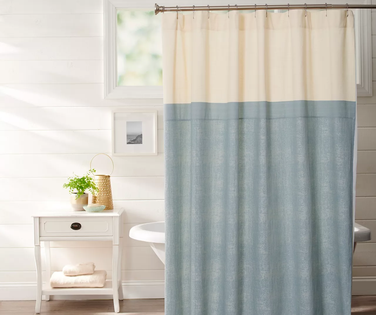 Ivory & Slate Blue Jacquard Shower Curtain 1 Ivory & Slate Blue Jacquard Shower Curtain