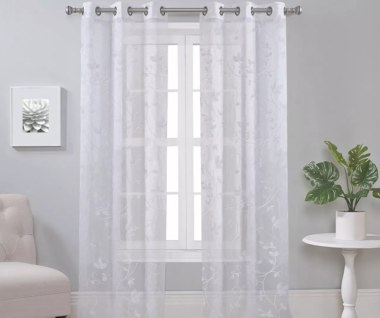 Broyhill Cassandra Floral Sheer Grommet Curtain Panel Pair 2 Broyhill Cassandra Floral Sheer Grommet Curtain Panel Pair - Image 2