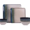 Green, Teal & Cream Square 16-Piece Stoneware Dinnerware Set 7 Green, Teal & Cream Square 16-Piece Stoneware Dinnerware Set -Big Lots Shop 810523825 1