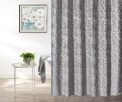 Tan & White Leaf Pattern Jacquard Fabric Shower Curtain