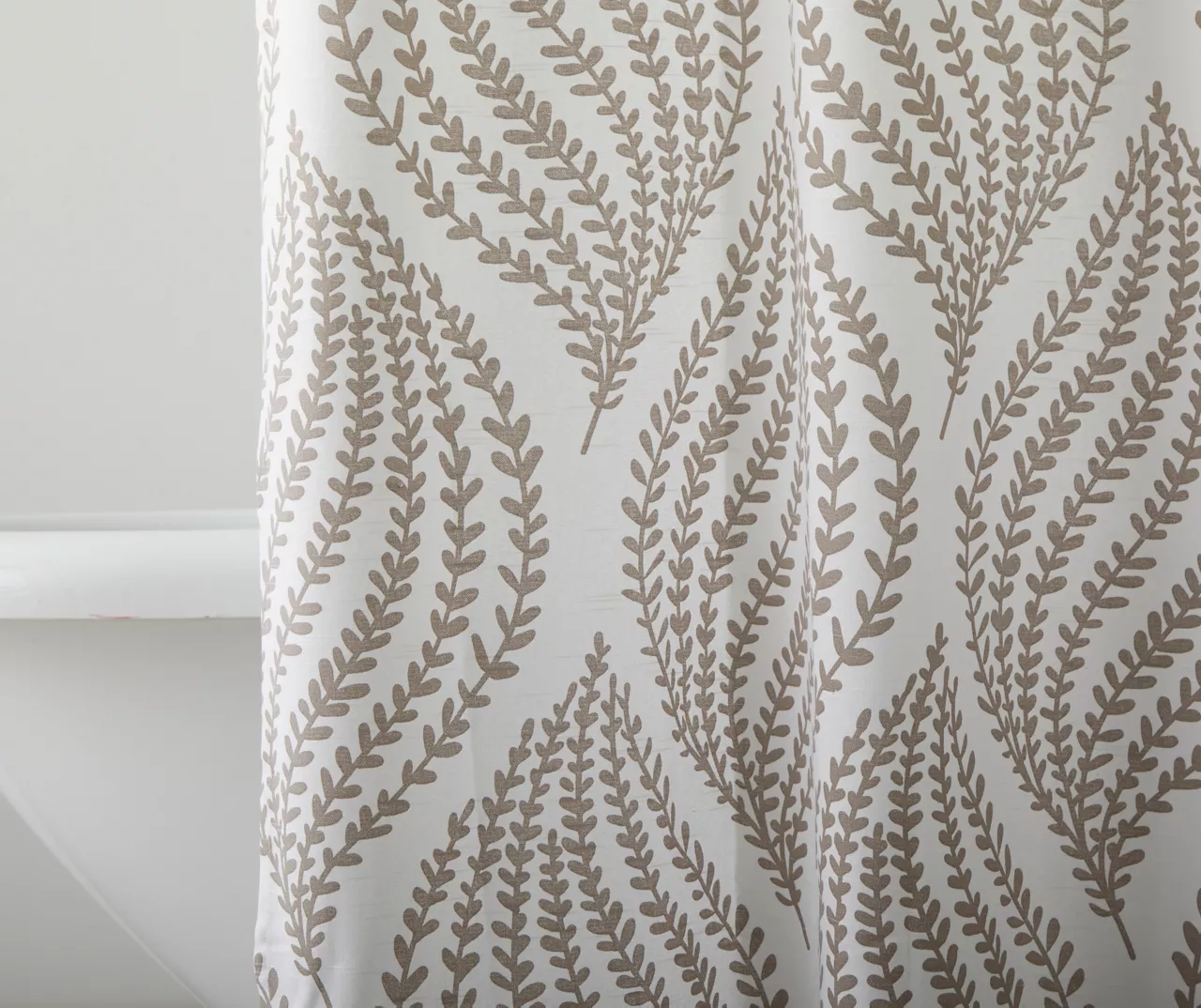 White & Brown Floral Wave Fabric Shower Curtain 2 White & Brown Floral Wave Fabric Shower Curtain - Image 2