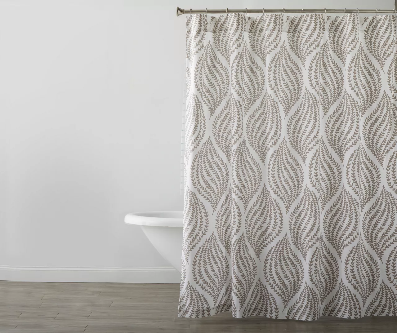White & Brown Floral Wave Fabric Shower Curtain 1 White & Brown Floral Wave Fabric Shower Curtain