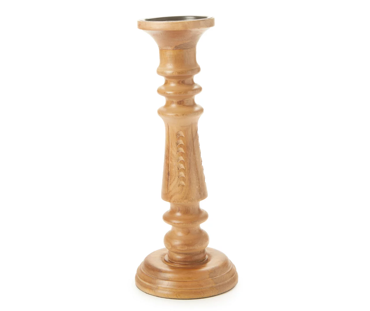 Light Brown Notch-Carved Pillar Candle Holder 1 Light Brown Notch-Carved Pillar Candle Holder