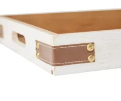 White Decorative Tray With Brown Faux Leather Accents -Big Lots Shop 810552397 2