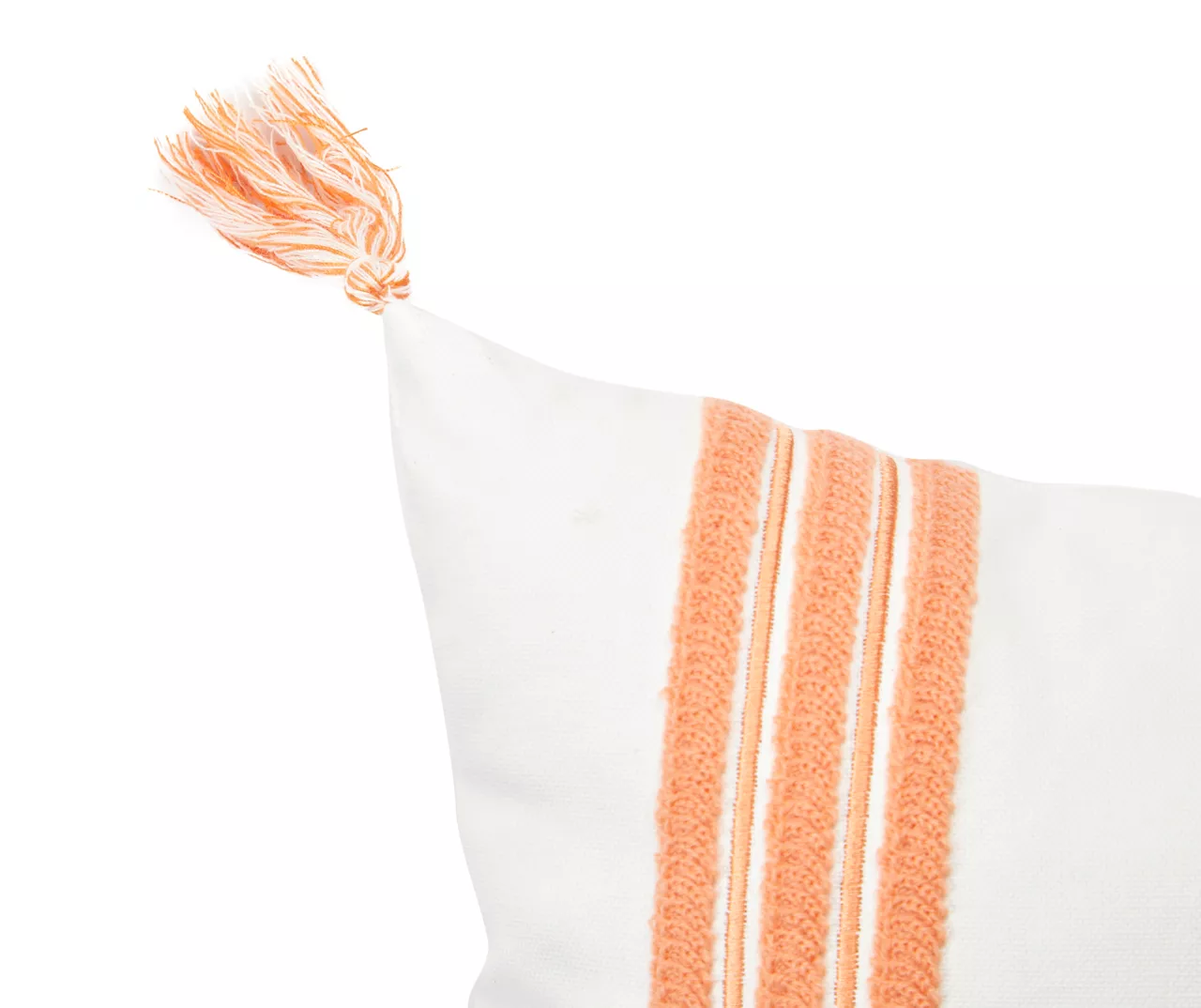 White & Orange Embroidered Stripe Tassel-Accent Throw Pillow 3 White & Orange Embroidered Stripe Tassel-Accent Throw Pillow - Image 3