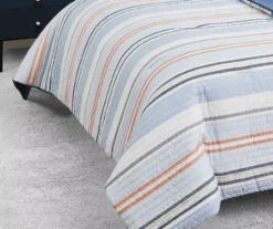 Broyhil Blue & Coral Stripe Comforter Set -Big Lots Shop 810558693 2 1