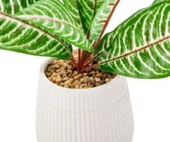 Green Artificial Leafy Arrangement With White Ridged Ceramic Pot -Big Lots Shop 810561038 1