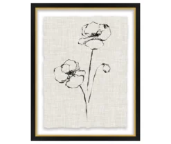 Beige & Black Floral 2 Deckled Edge Framed Print