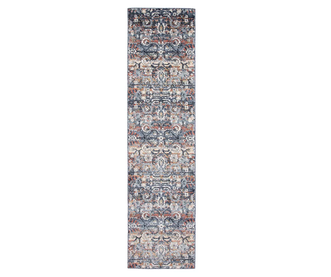 Clifton Rust & Navy Intricate Floral Runner Rug, (2' X 7') 1 Clifton Rust & Navy Intricate Floral Runner Rug, (2' X 7')