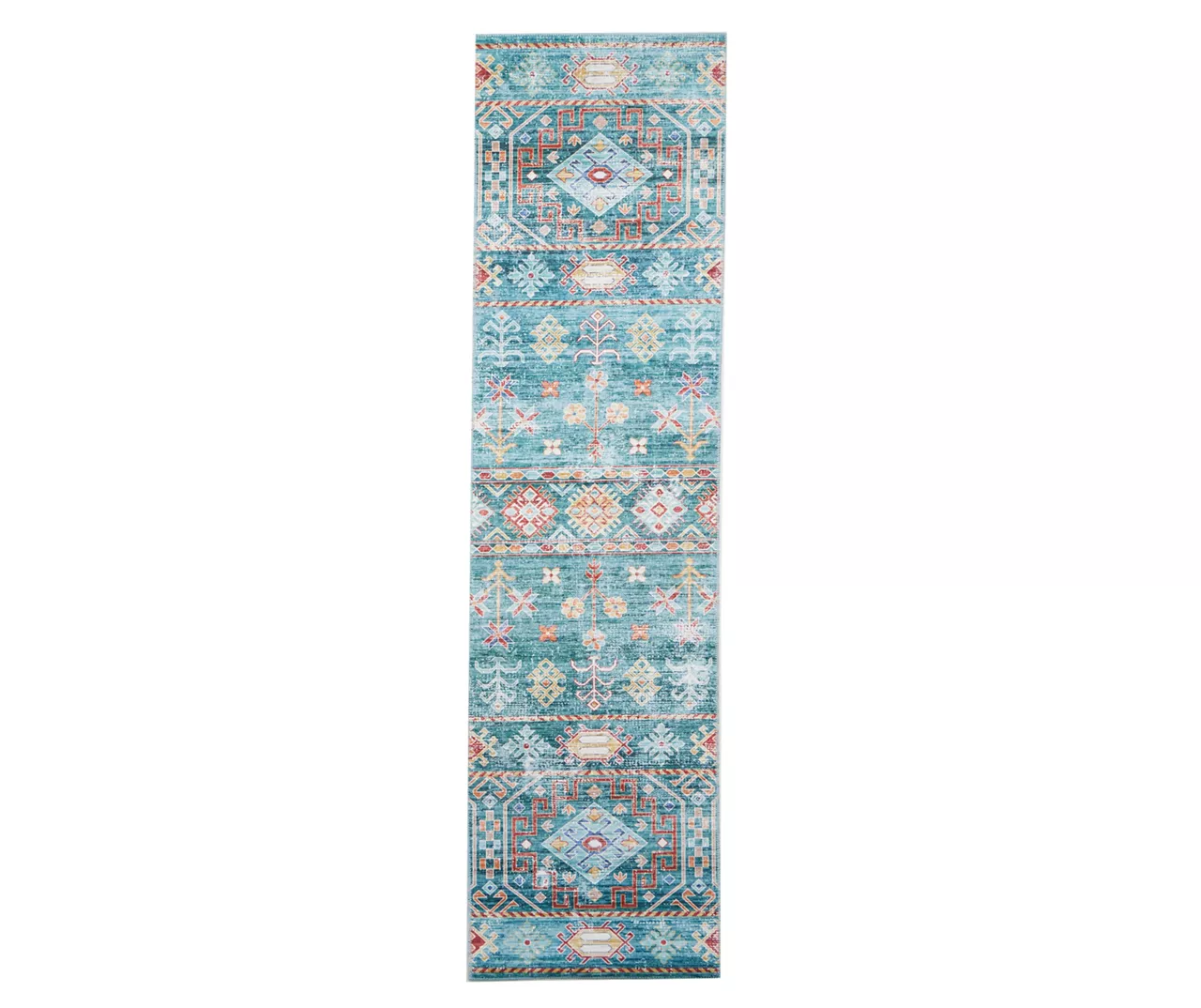 Caden Green & Orange Geometric Floral Runner Rug, (2' X 7') 1 Caden Green & Orange Geometric Floral Runner Rug, (2' X 7')