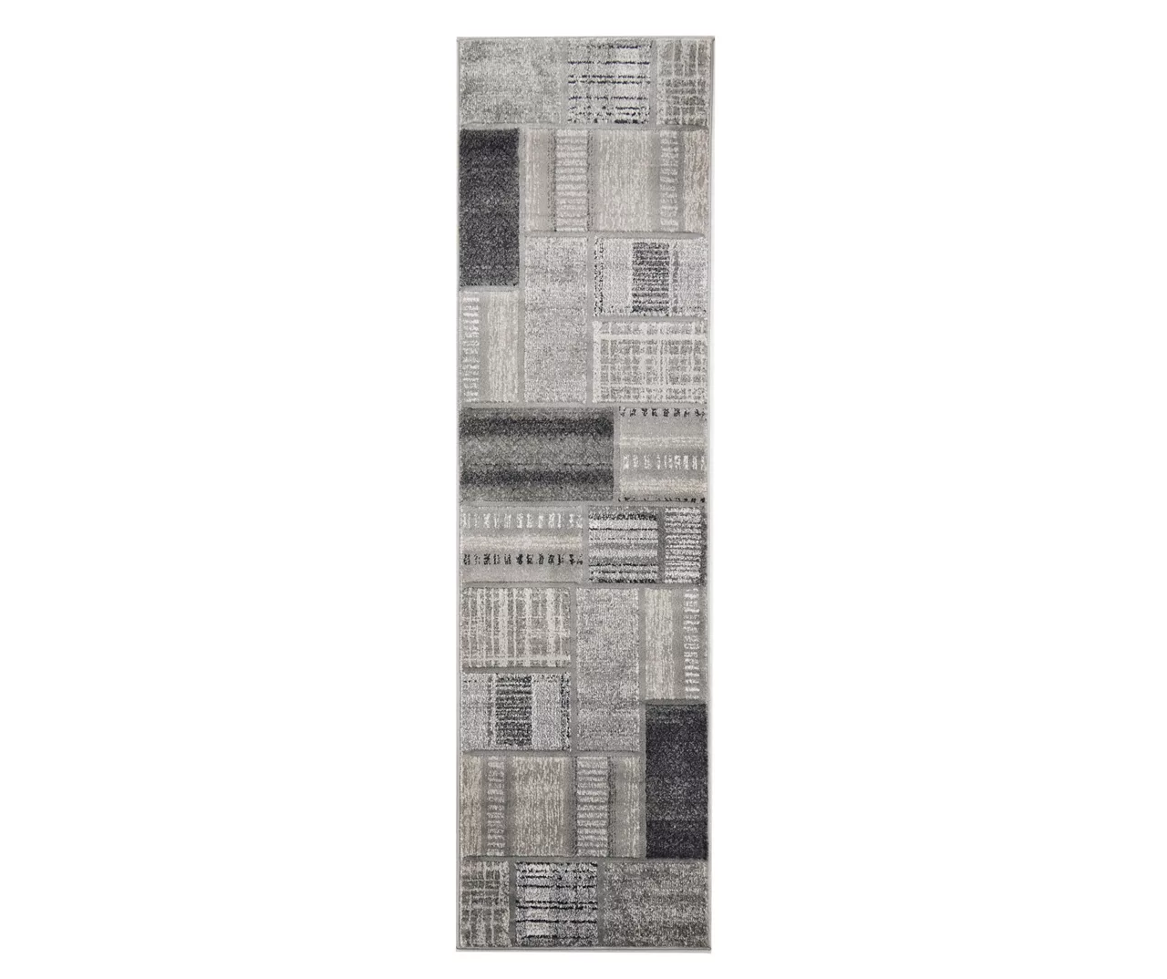 Destan Charcoal & Gray Patchwork Runner Rug, (2' X 7') 1 Destan Charcoal & Gray Patchwork Runner Rug, (2' X 7')