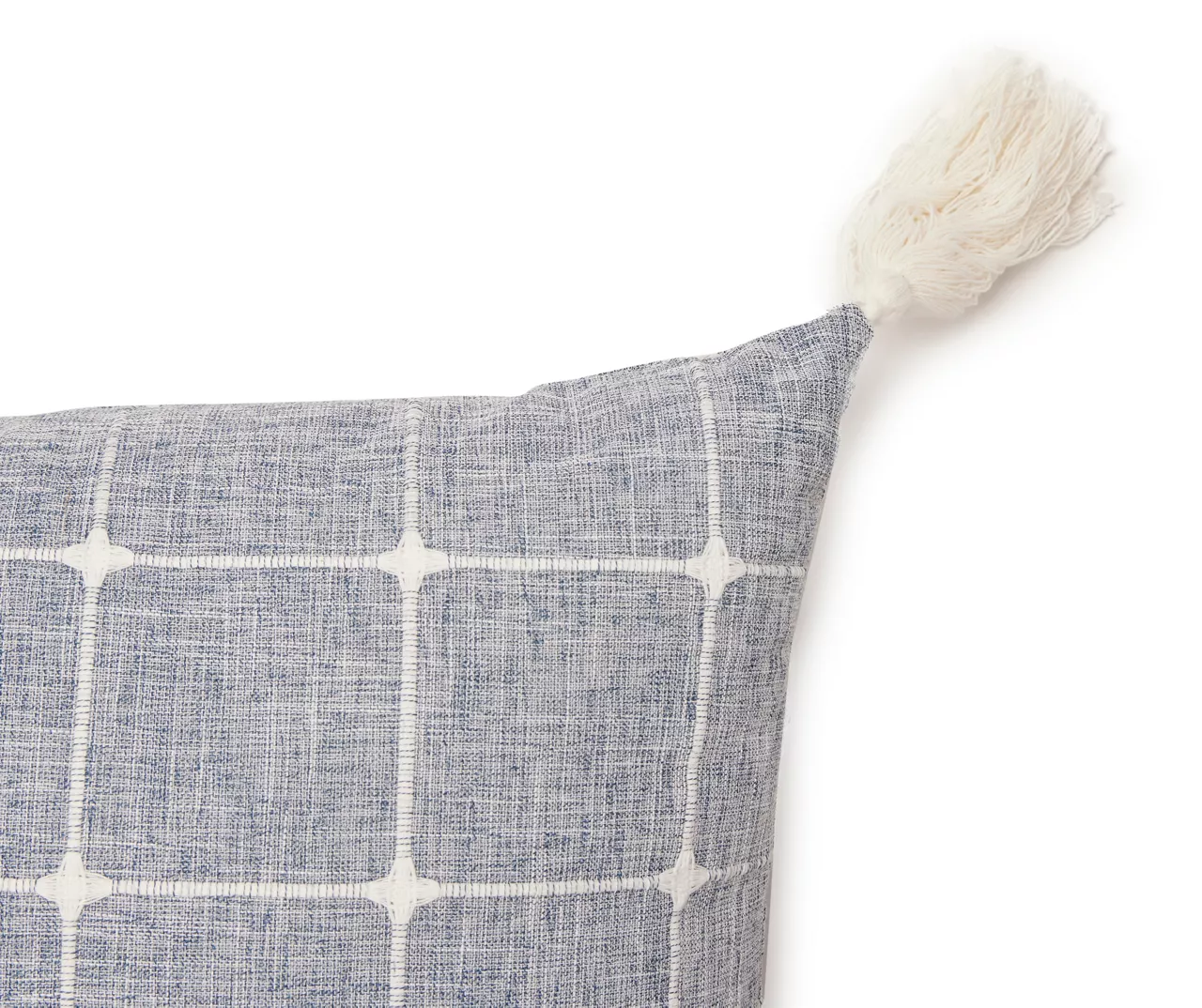 Blue & White Windowpane Grid Tassel-Accent Square Throw Pillow 2 Blue & White Windowpane Grid Tassel-Accent Square Throw Pillow - Image 2