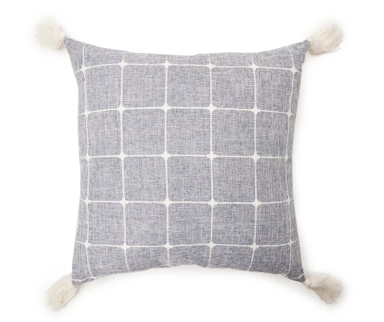 Blue & White Windowpane Grid Tassel-Accent Square Throw Pillow 1 Blue & White Windowpane Grid Tassel-Accent Square Throw Pillow