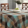 Mineral Blue & Brown Plaid Cotton Tablecloth -Big Lots Shop 810569770