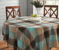 Mineral Blue & Brown Plaid Cotton Tablecloth