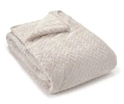 Whisper White Zigzag-Embossed Velvet King Blanket -Big Lots Shop 810573800 810573798 810617576 1 1