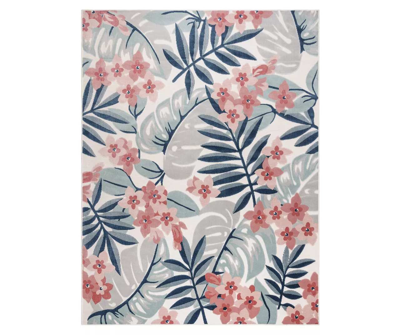 Nauru Blue & Pink Floral Outdoor Area Rug, (8' X 10') 1 Nauru Blue & Pink Floral Outdoor Area Rug, (8' X 10')