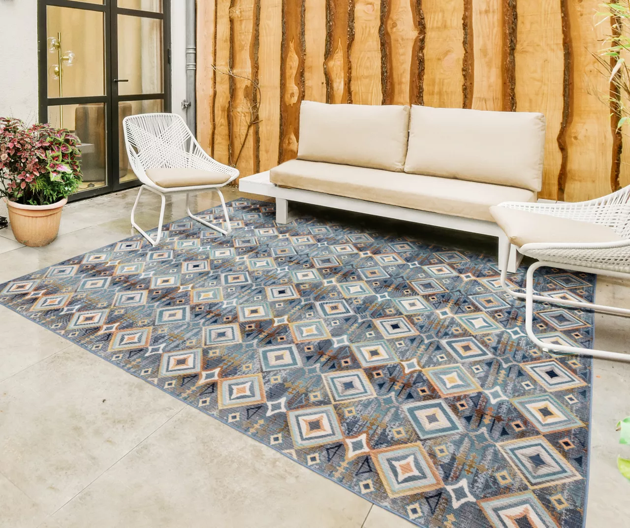 Broyhill Karok Blue & Yellow Geometric Outdoor Area Rug 2 Broyhill Karok Blue & Yellow Geometric Outdoor Area Rug - Image 2