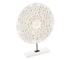 White Floral Cut-Out Carved Circle Tabletop Decor -Big Lots Shop 810603880 A0 1