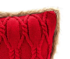 Red Cable-Knit Faux Fur-Trim Throw Pillow 6 Red Cable-Knit Faux Fur-Trim Throw Pillow -Big Lots Shop 810617278 A8 1