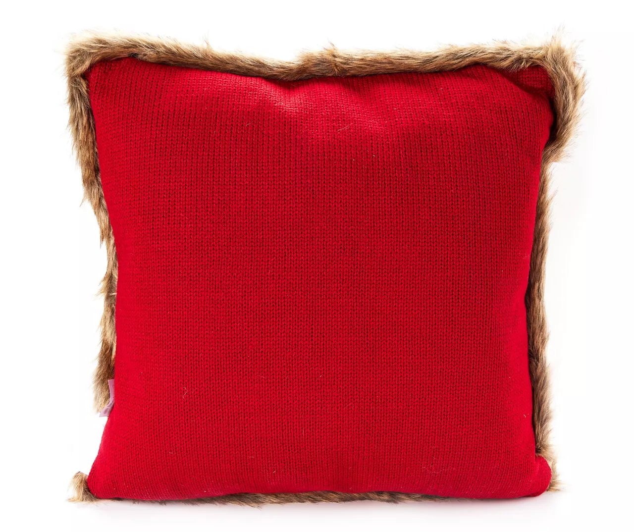 Red Cable-Knit Faux Fur-Trim Throw Pillow 2 Red Cable-Knit Faux Fur-Trim Throw Pillow - Image 2