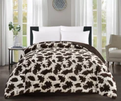 Cream & Brown Cow Print Faux Fur Full/Queen Comforter -Big Lots Shop 810617565 810617566 A0 1 1