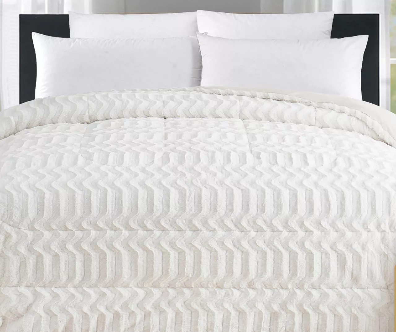 White Chevron Stripe Faux Fur King Comforter 3 White Chevron Stripe Faux Fur King Comforter - Image 3