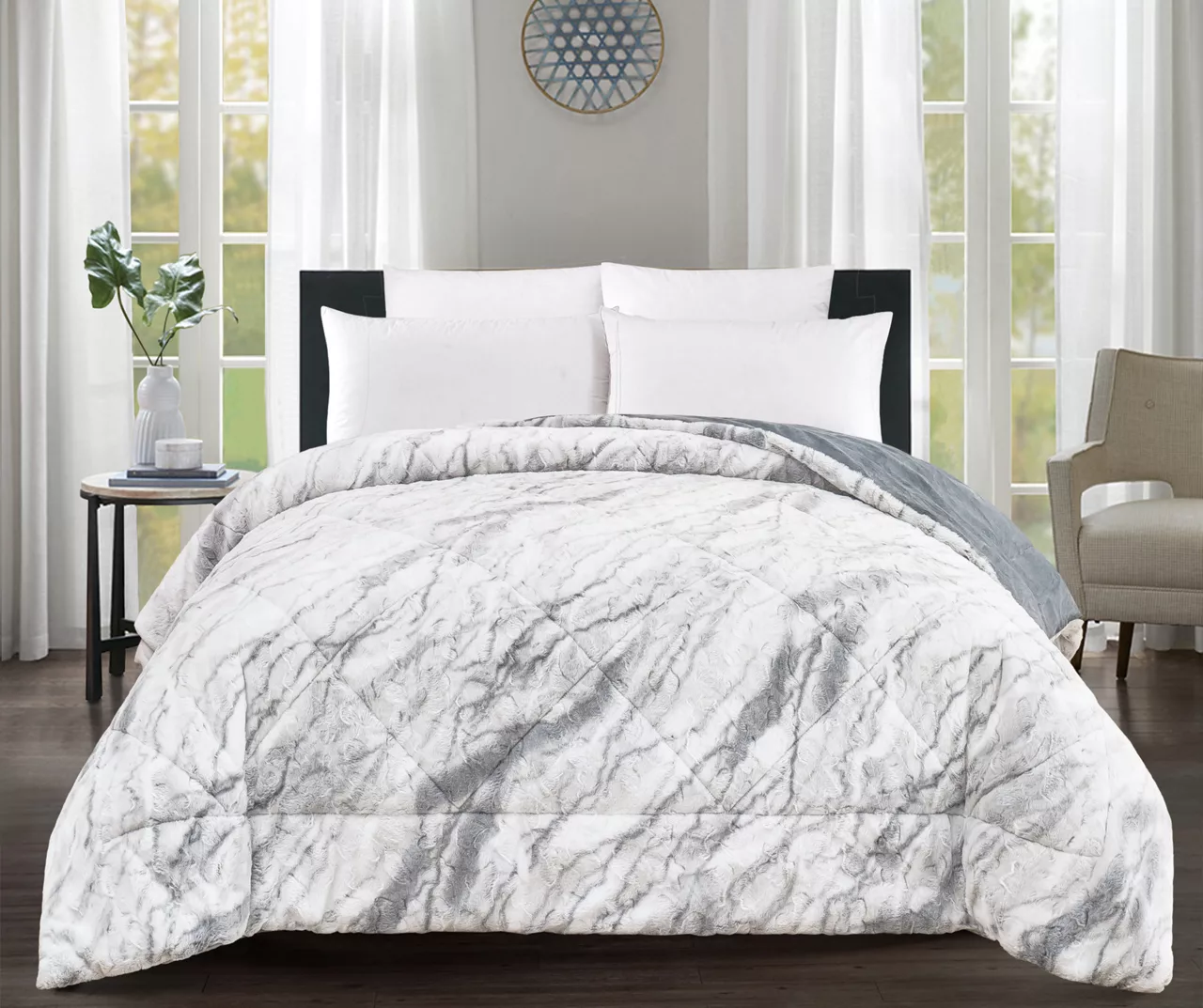 Gray Marble Print Faux Fur Full/Queen Comforter 1 Gray Marble Print Faux Fur Full/Queen Comforter